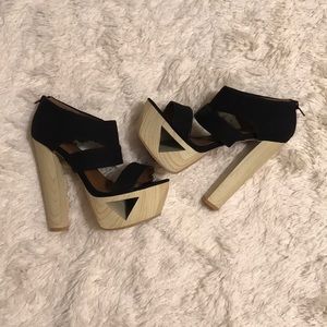 Black Chunky Heel Sandals Brand New